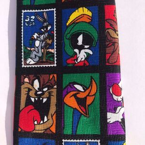 Vintage Looney Tunes Stamp Collection 100% Polyester Tie